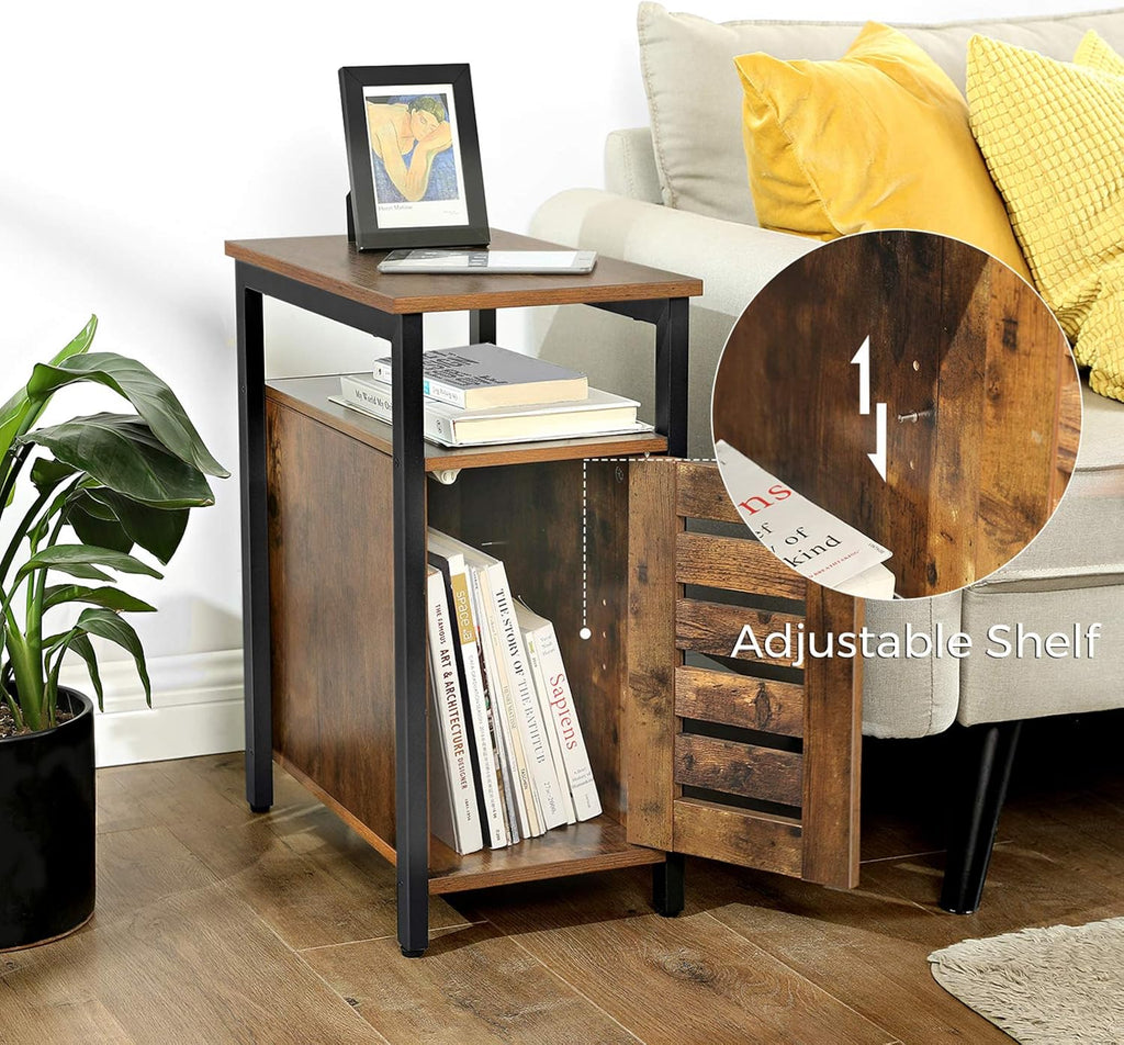 Rustic Brown Side Table with Open Shelf A102