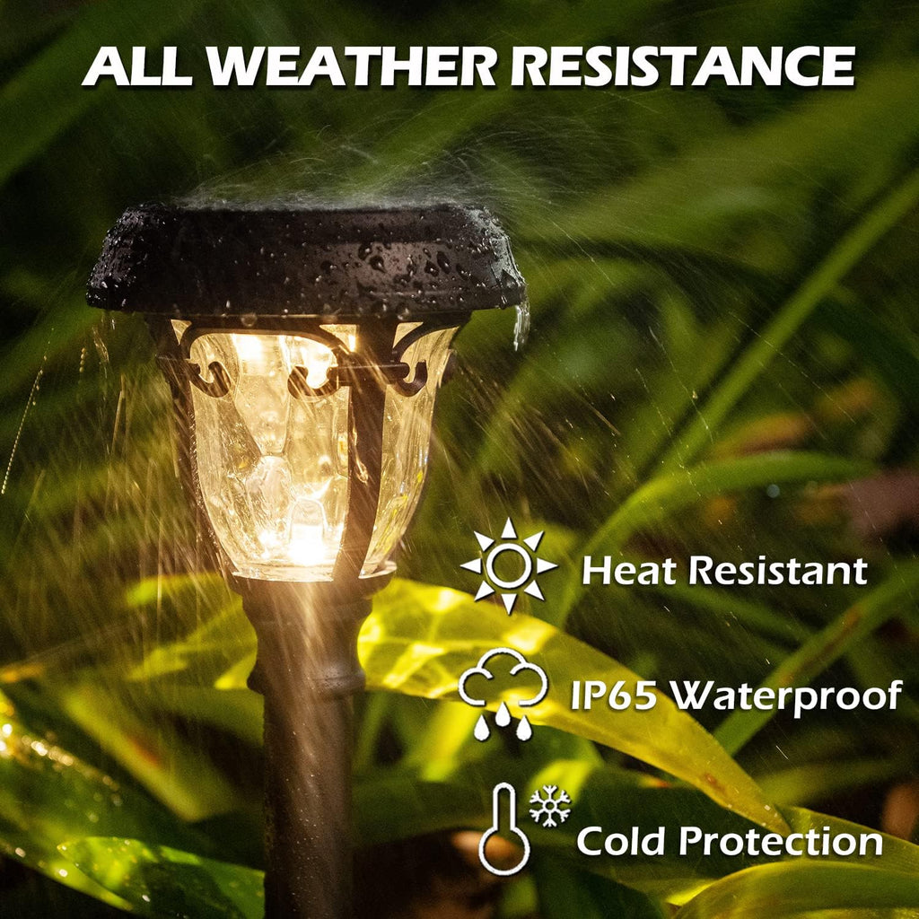 8 Pack 2 Modes Metal Glass Waterproof Solar Pathway Lights J139222