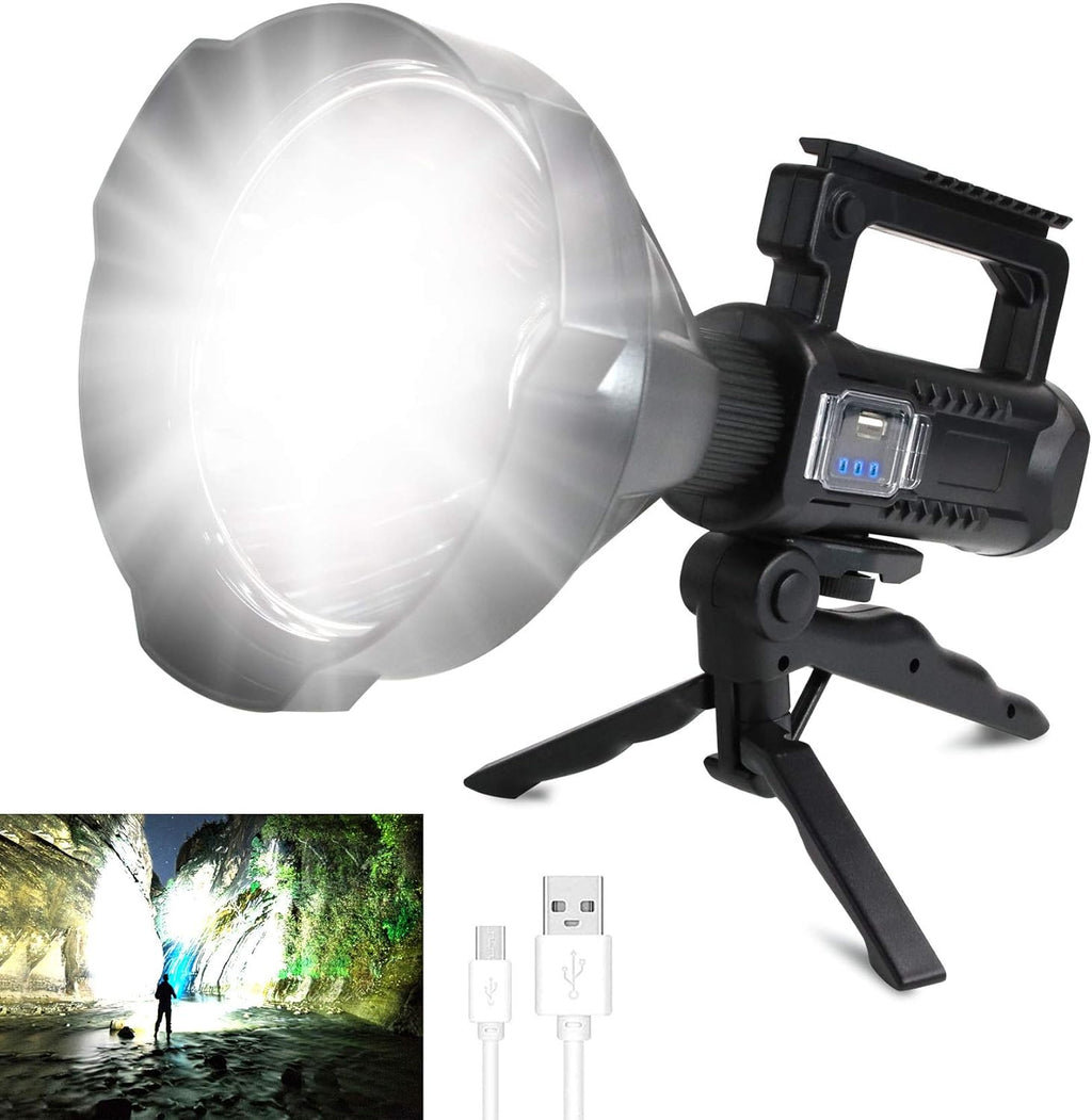 Rechargeable LED Spotlight Flashlight 90000 High Lumens IPX5 Waterproof with Tripod U877395