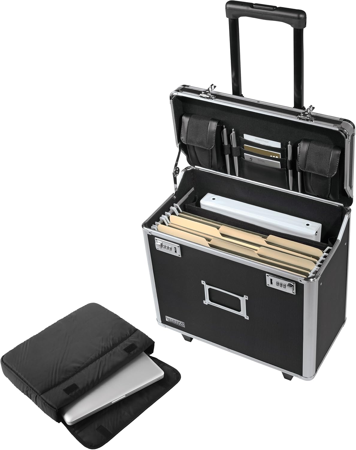Locking Mobile Rolling File Storage Chest, Letter/Legal Wheelie Case, Black/White Stripes F4717