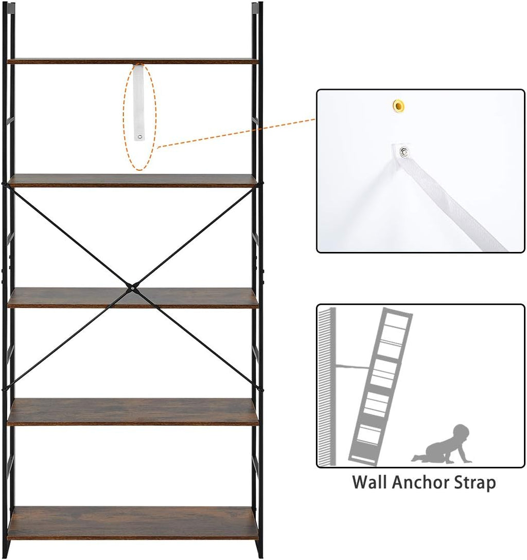 5 Tier Wood and Metal Bookshelf S4027