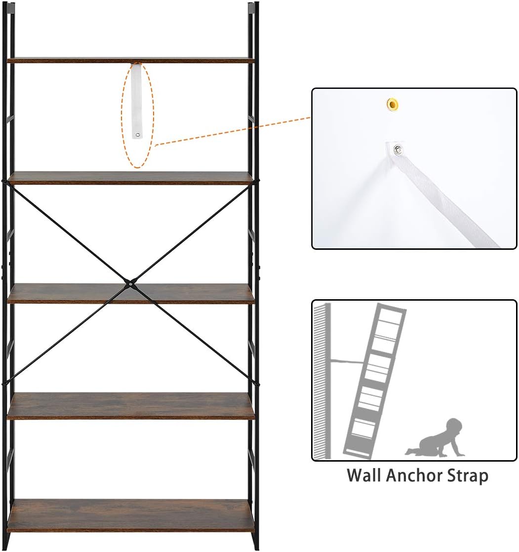 5 Tier Wood and Metal Bookshelf S4027