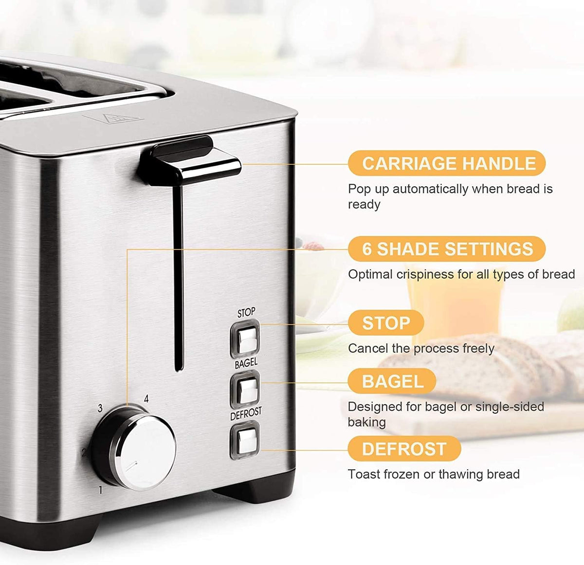 4 Slice Stainless Steel Toaster K206