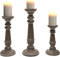 Rustic Wood Pillar Candle Holder Stands Set of 3 V82359