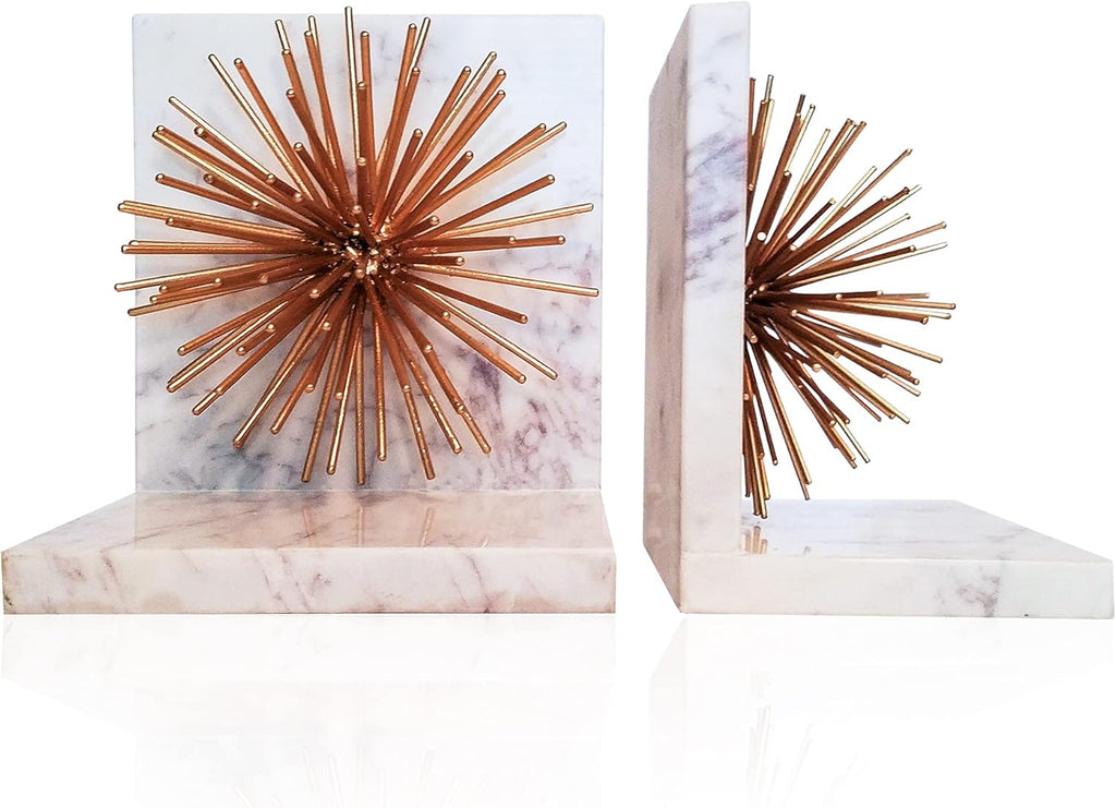 Gold Starburst Metal and Marble Decorative Bookend Set G1121