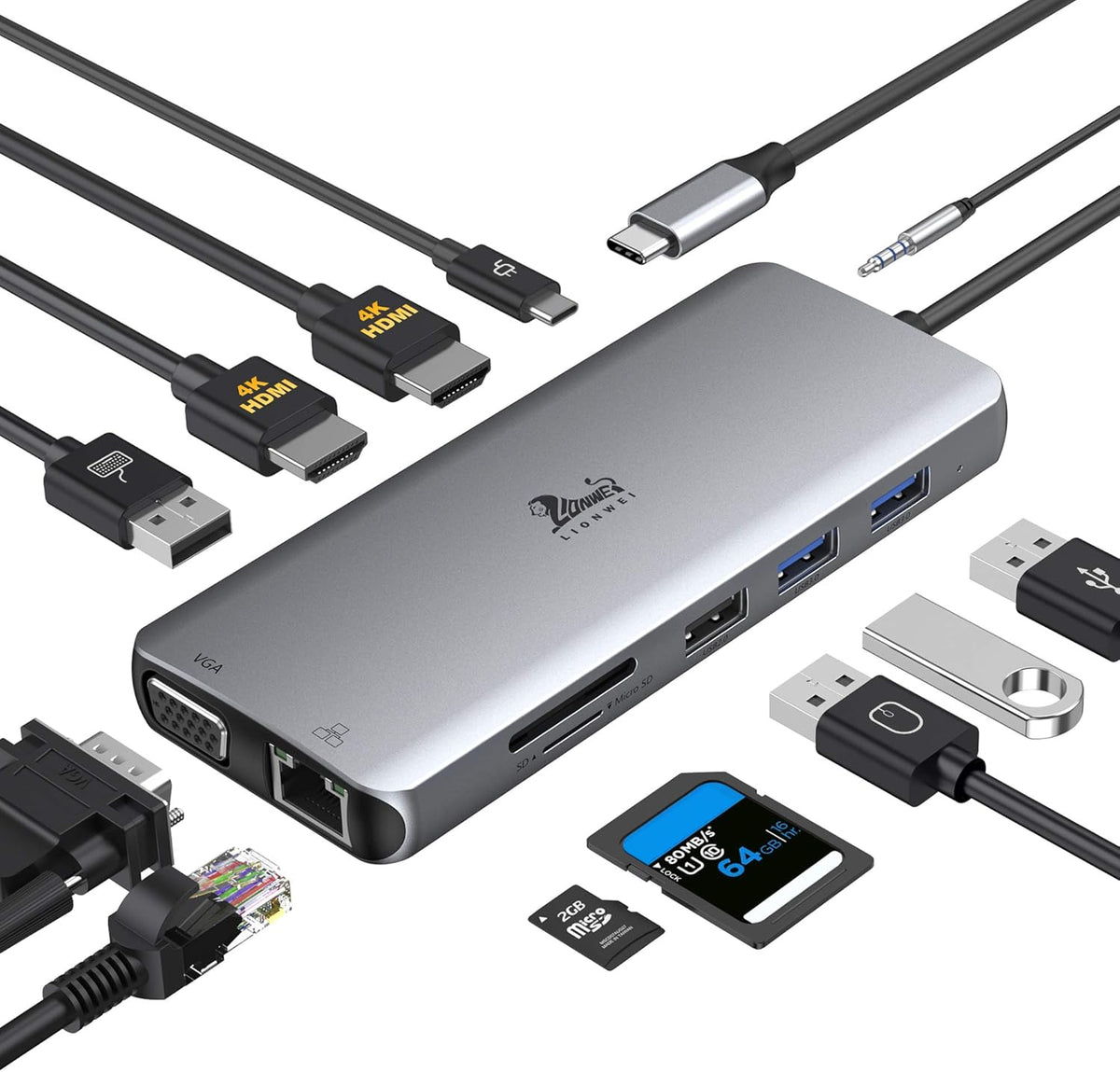 12-in-1 Triple Display USB C Docking Station with Dual 4K HDMI E74339