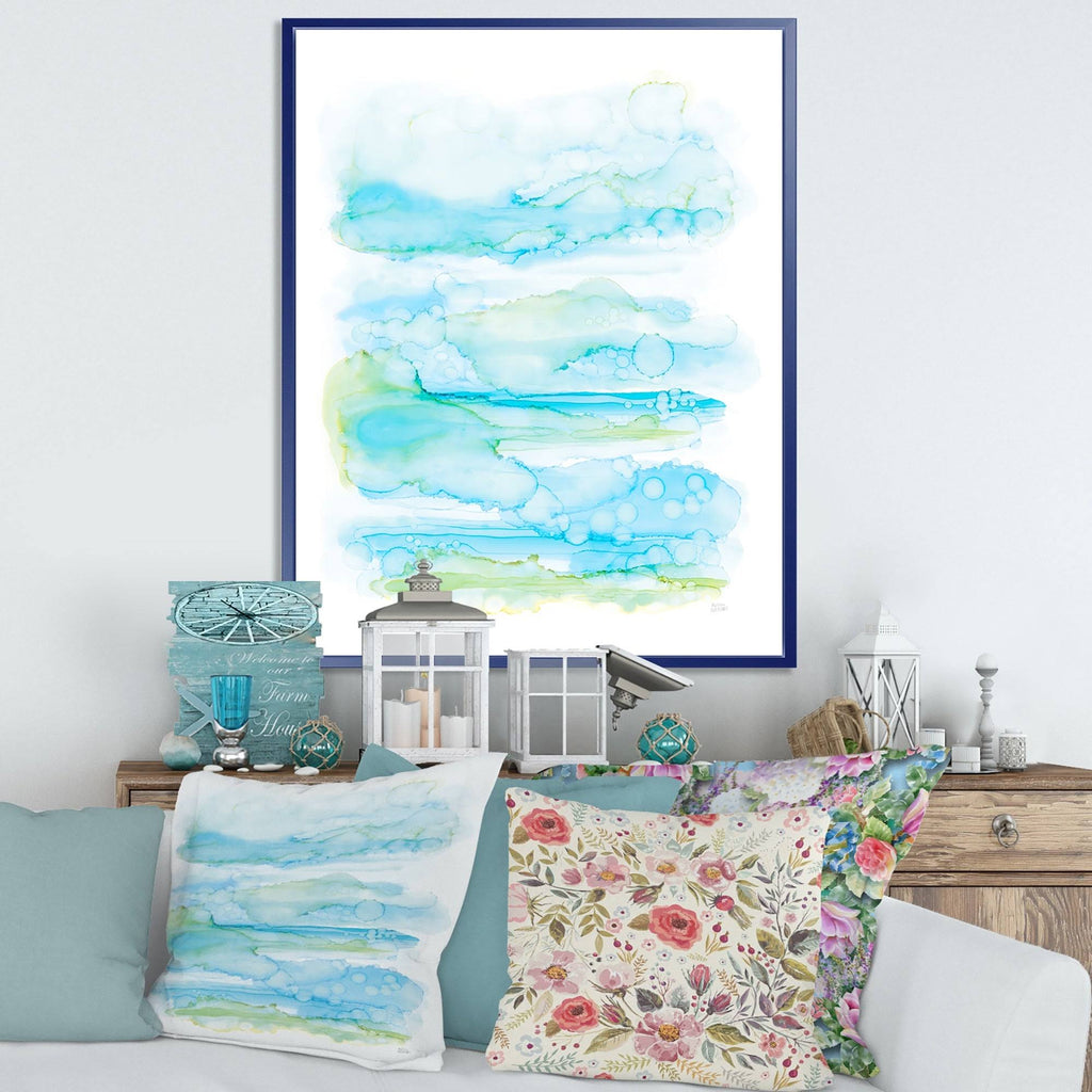 Abstract Blue and Green Framed Canvas 16 in. Wide x 32 in. High S773