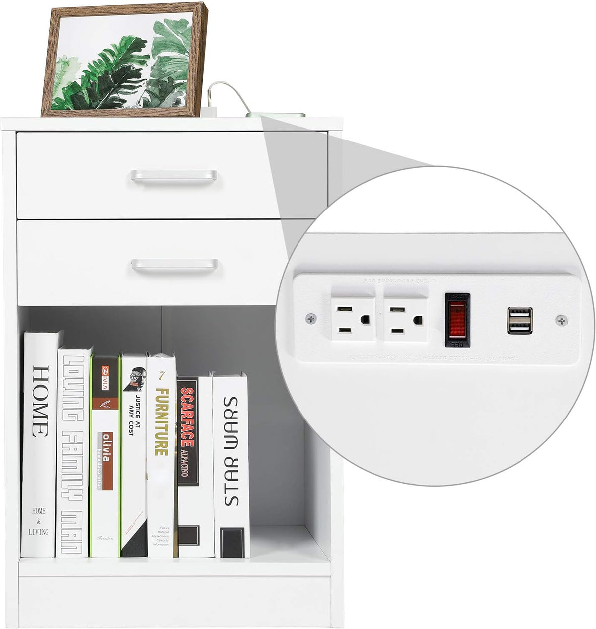 Black Nightstand with USB Port and Sliding Drawer C907