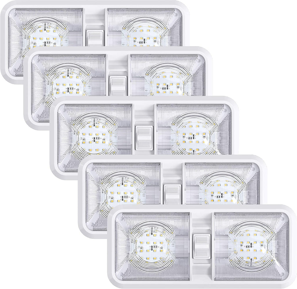 5 Pack LED Ceiling Double Dome Light Fixture with ON/OFF Switch 12V Natural White R8817