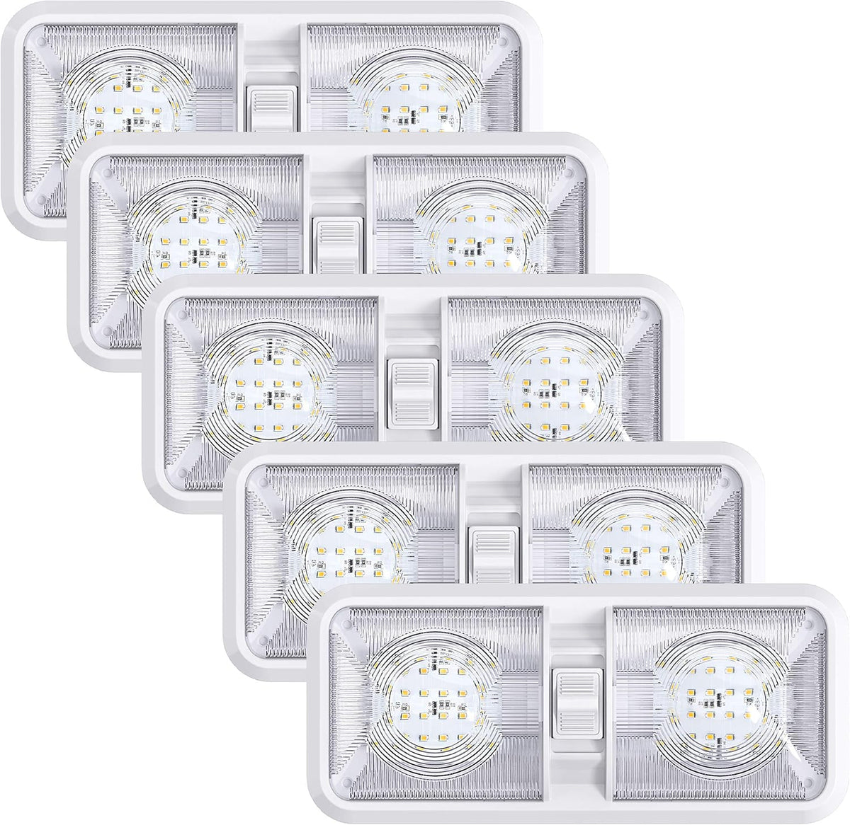 5 Pack LED Ceiling Double Dome Light Fixture with ON/OFF Switch 12V Natural White R8817