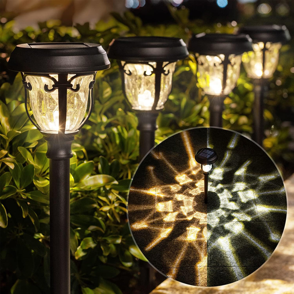 8 Pack 2 Modes Metal Glass Waterproof Solar Pathway Lights J139222