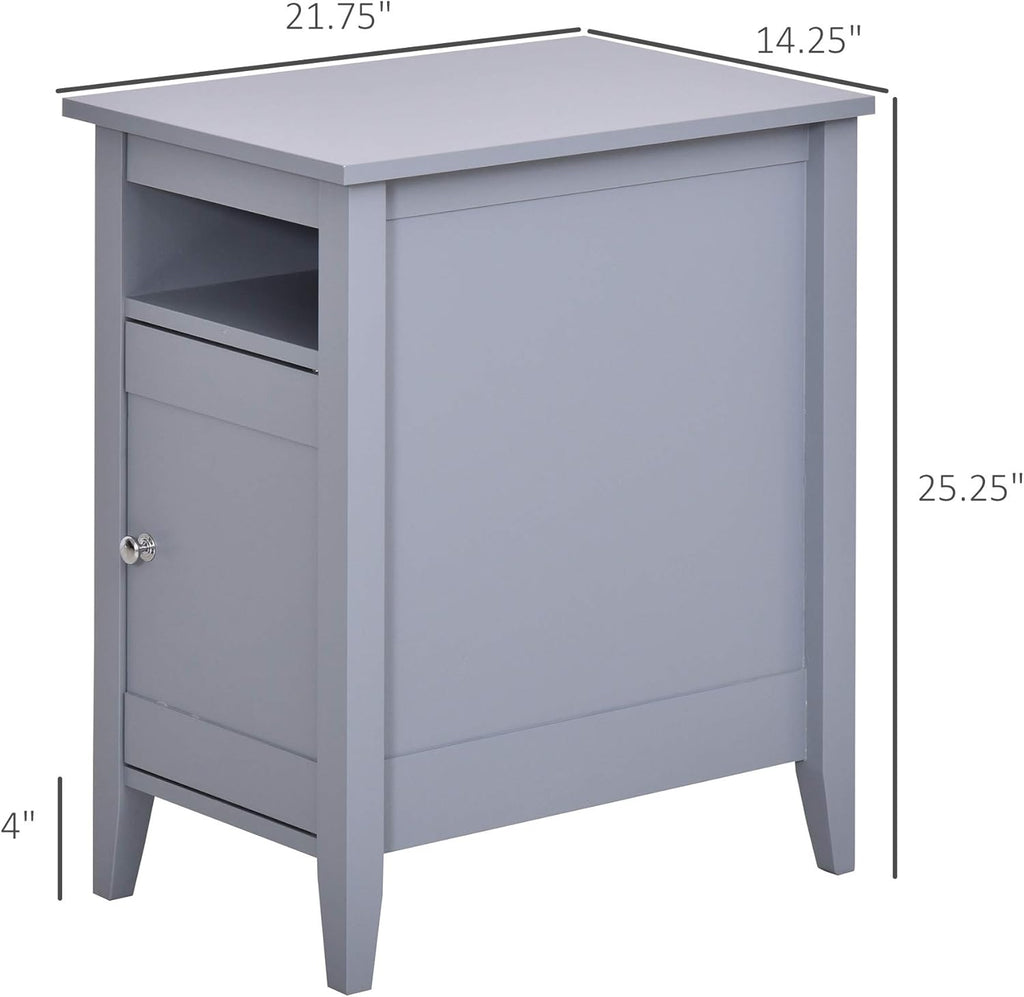 Grey 3-Tier Wooden Nightstand with Pullout Shelf and Door Cabinet T3207