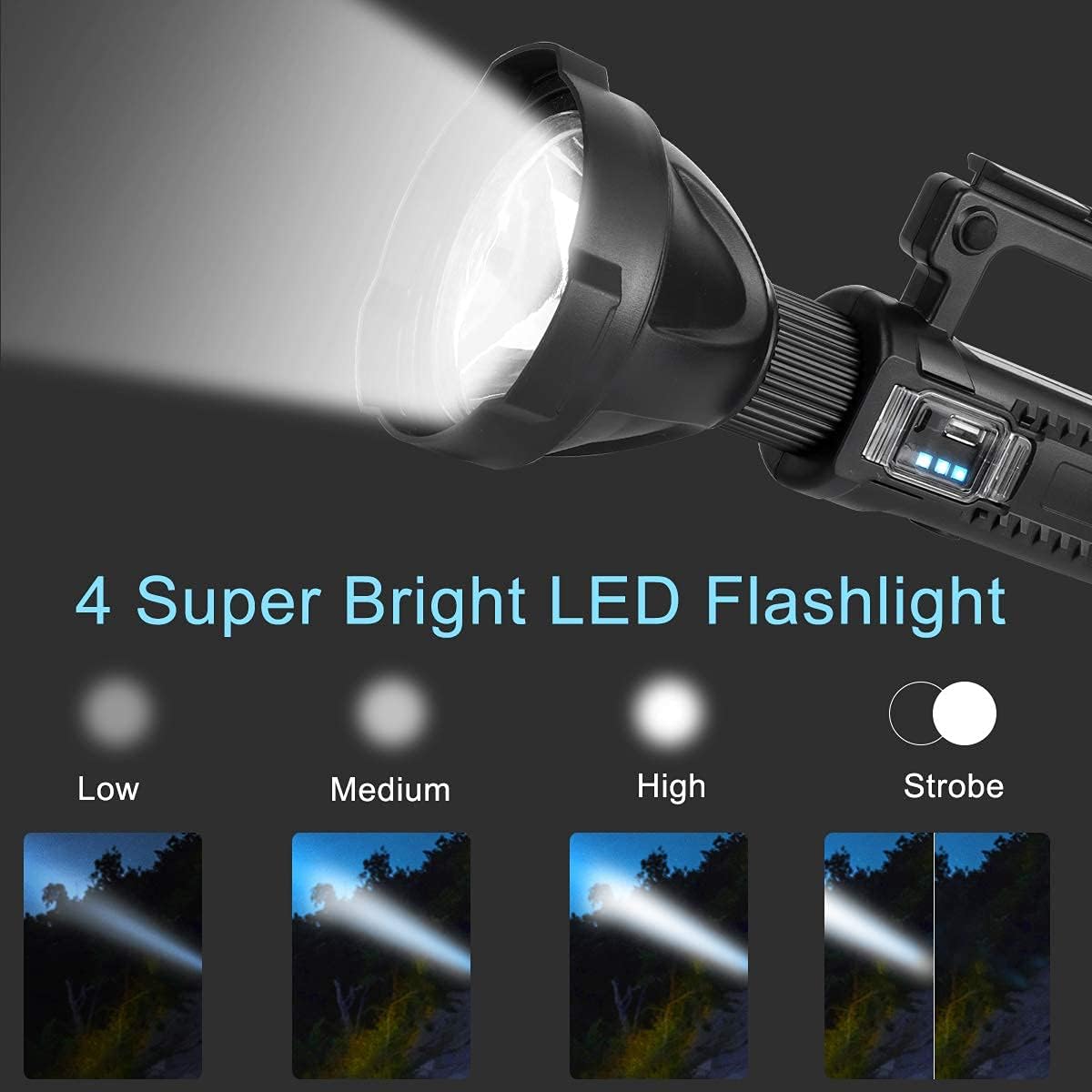 Rechargeable LED Spotlight Flashlight 90000 High Lumens IPX5 Waterproof with Tripod U877395