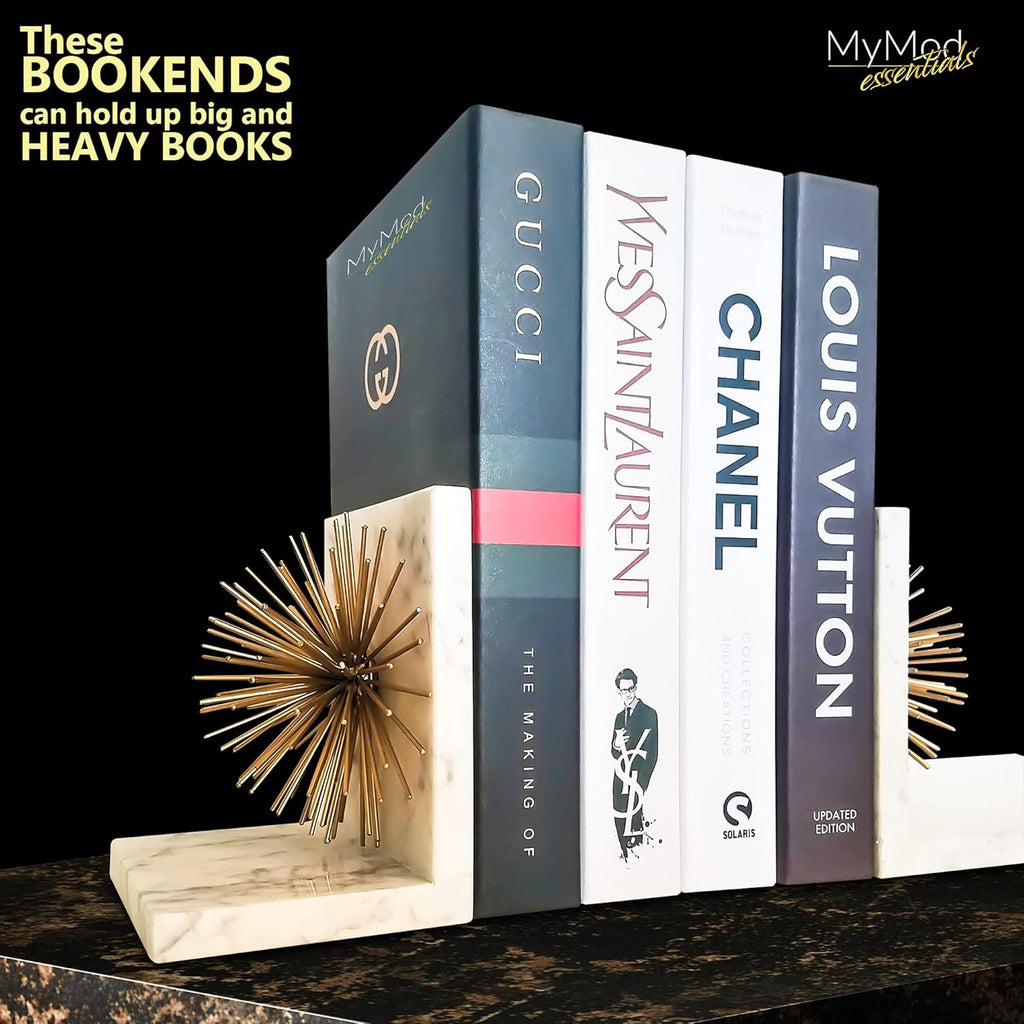 Gold Starburst Metal and Marble Decorative Bookend Set G1121