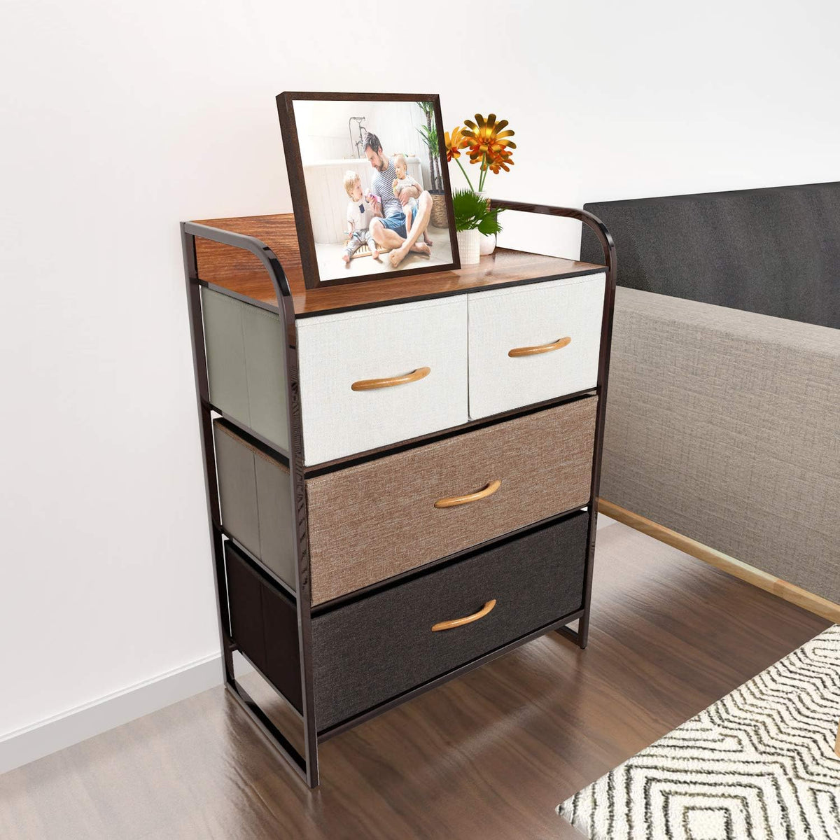 7 Drawer Fabric Storage Tower with Wood Top X419572