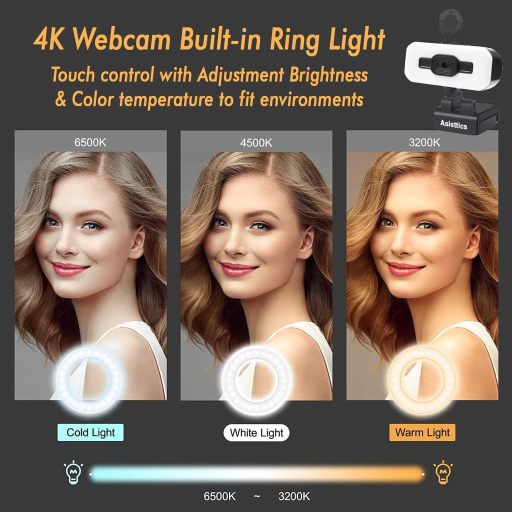 4K Webcam with Microphone and Ring Light L44300