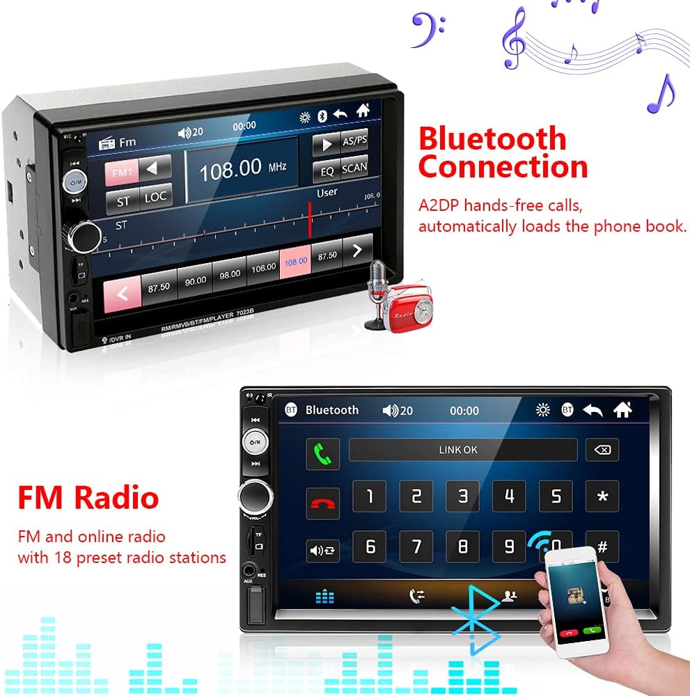 Double Din Car Stereo with Bluetooth, 7 Inch Touch Screen Car Radio MP5 Player with Backup Camera F67855