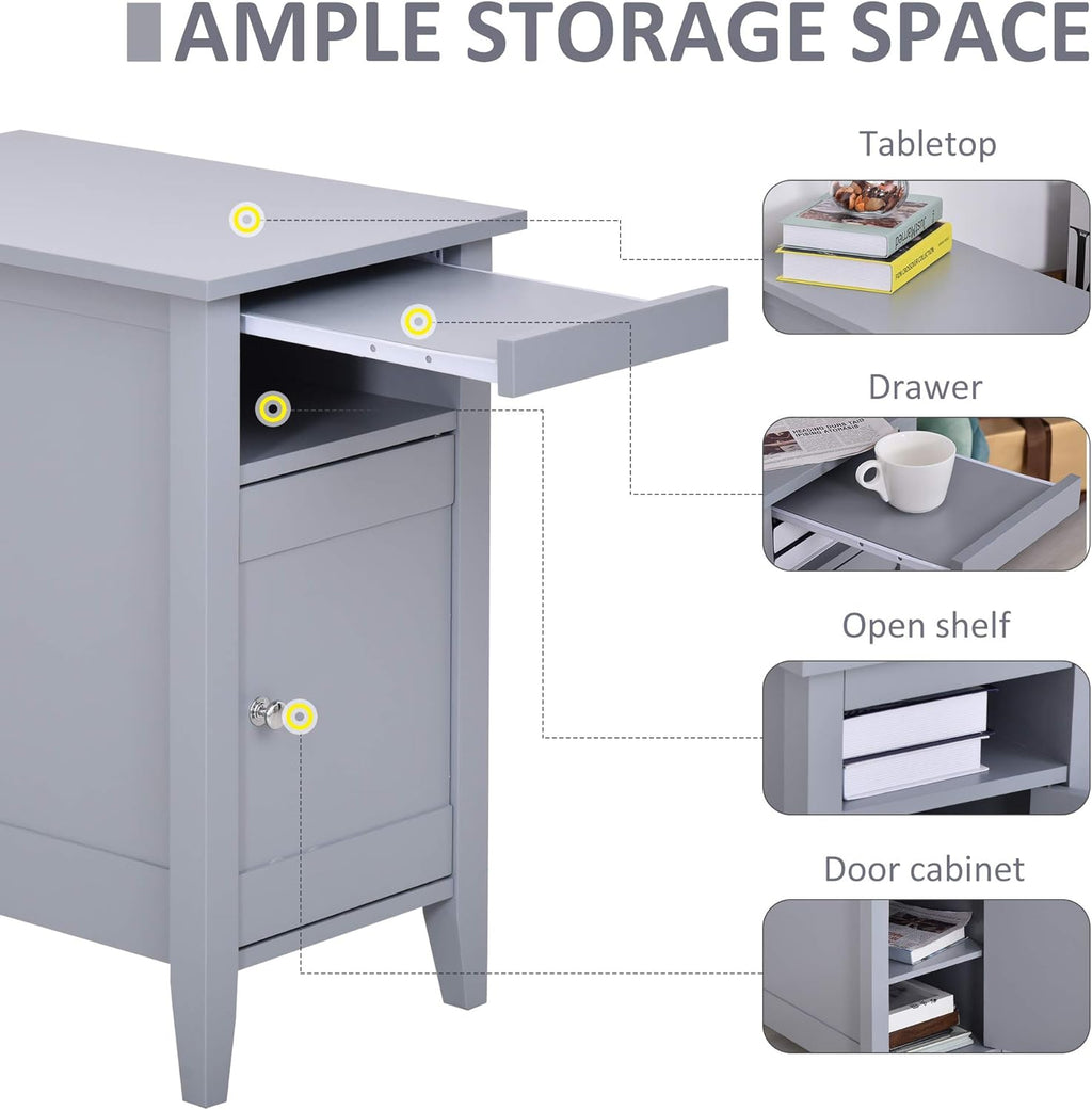 Grey 3-Tier Wooden Nightstand with Pullout Shelf and Door Cabinet T3207