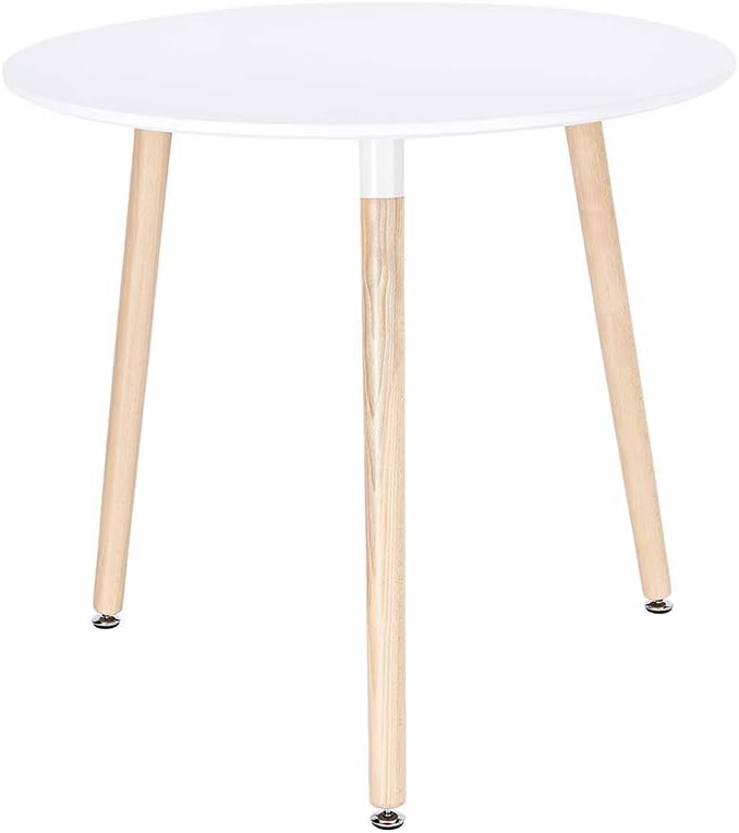 White Round Side Table with Beech Wood Legs I763209