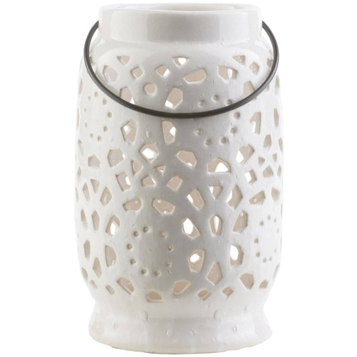 Ivory White Ceramic Pillar Candle Holder Lantern D24952