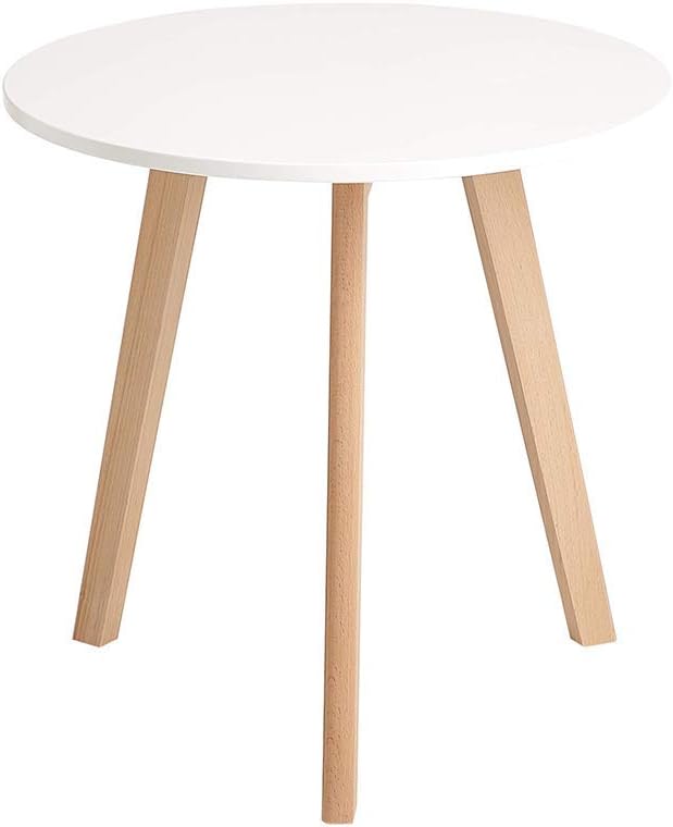 White Round Side Table with Beech Wood Legs I763209