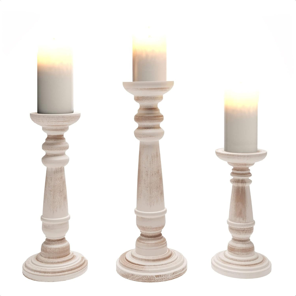 Rustic Wood Pillar Candle Holder Stands Set of 3 V82359