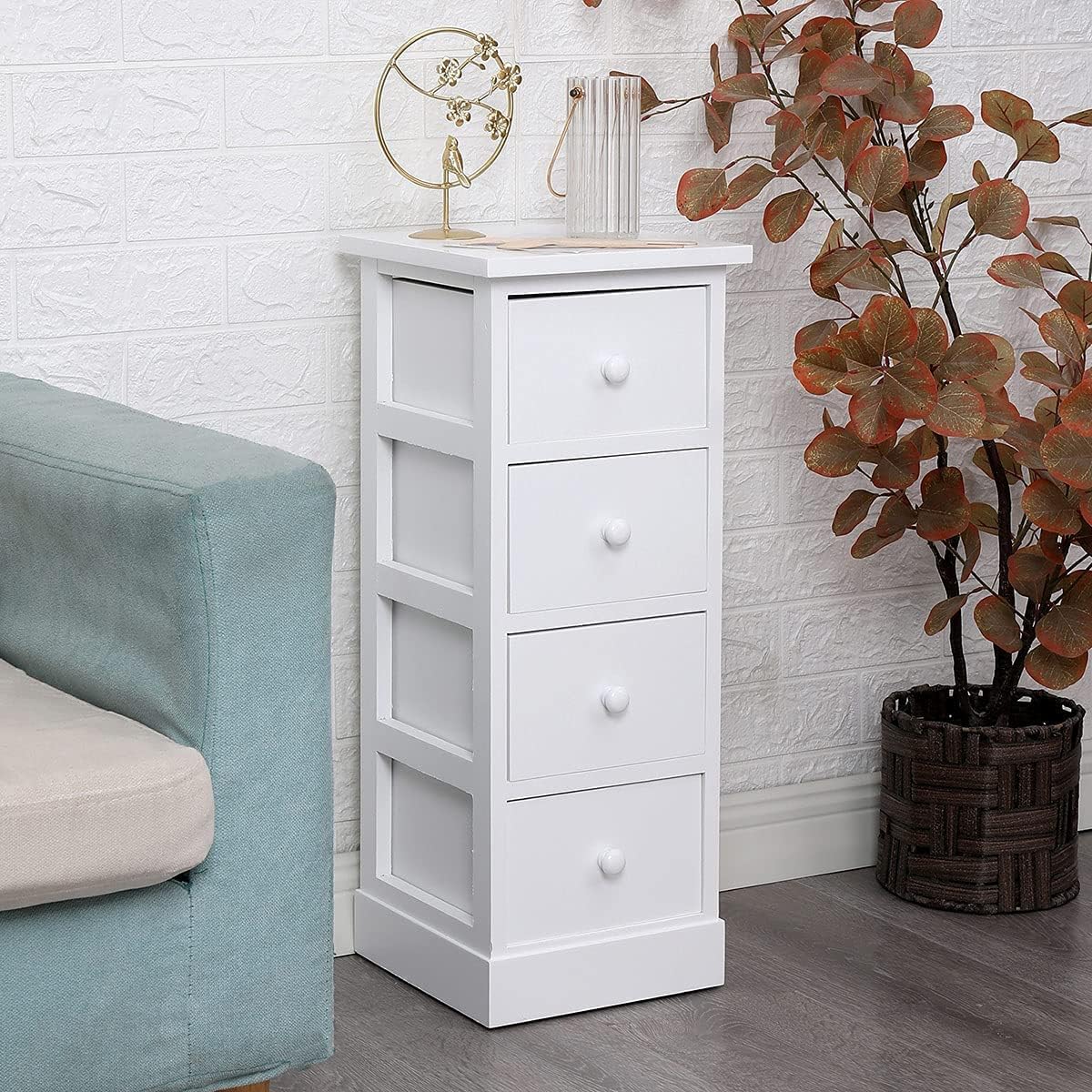 White 4 Drawer Wooden Bathroom Storage Cabinet Q438