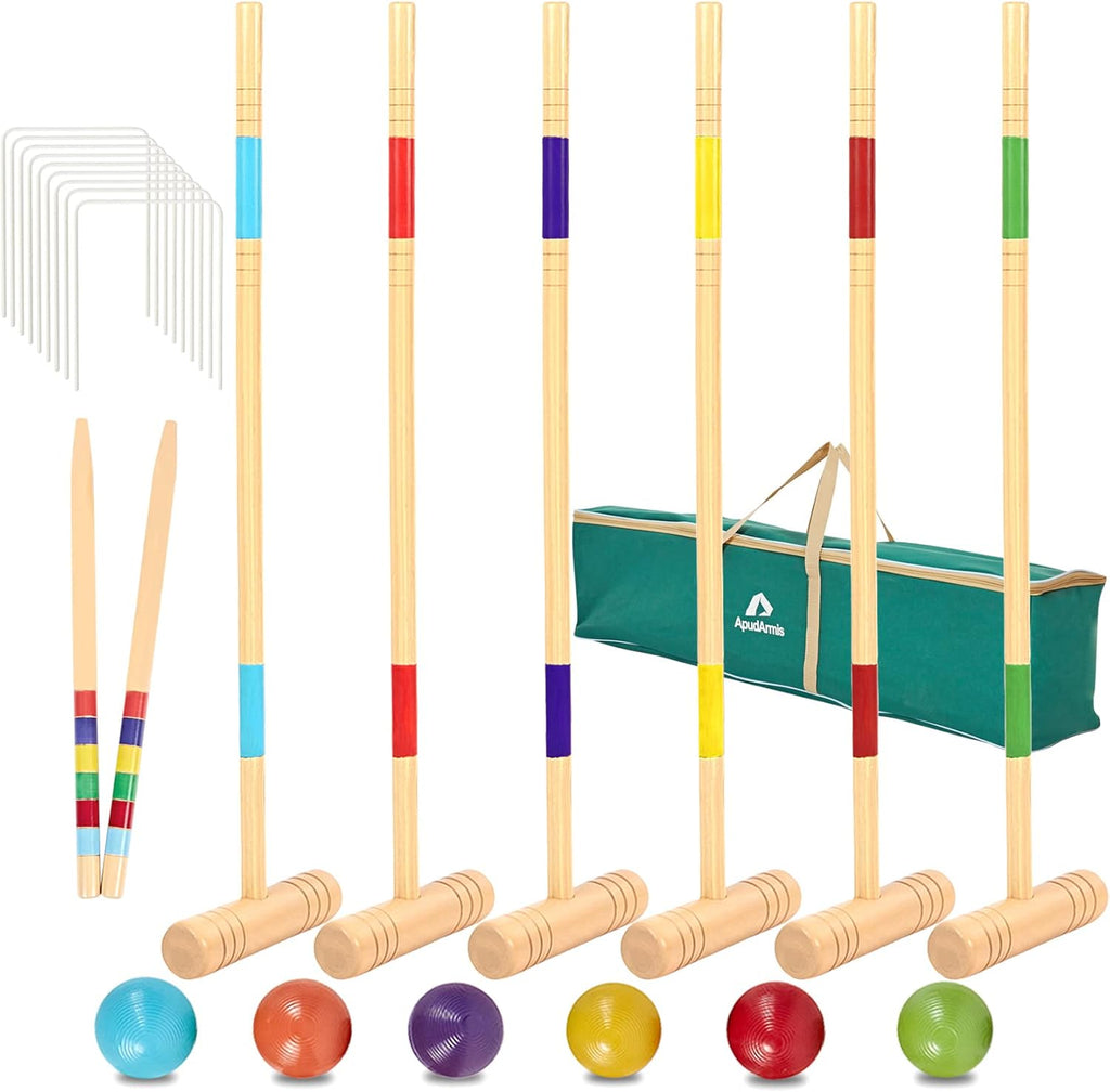 32In Six Player Croquet Set with Pine Wooden Mallets and Carry Bag G15184