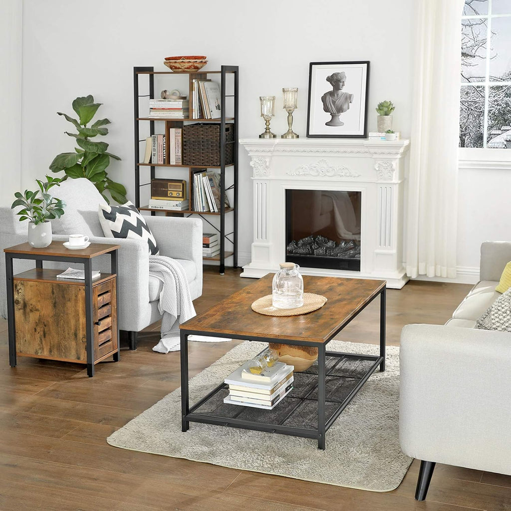 Rustic Brown Side Table with Open Shelf A102
