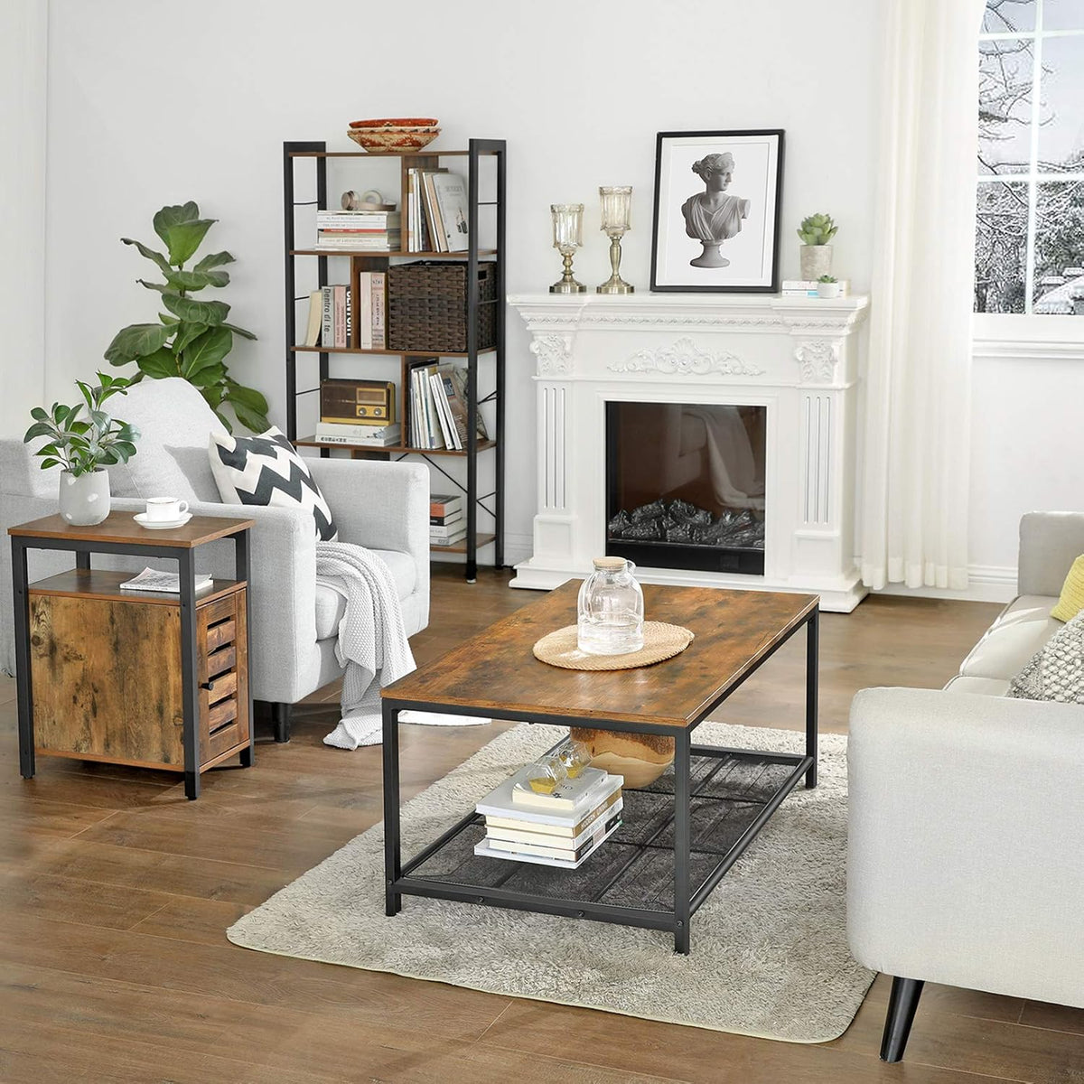 Rustic Brown Side Table with Open Shelf A102