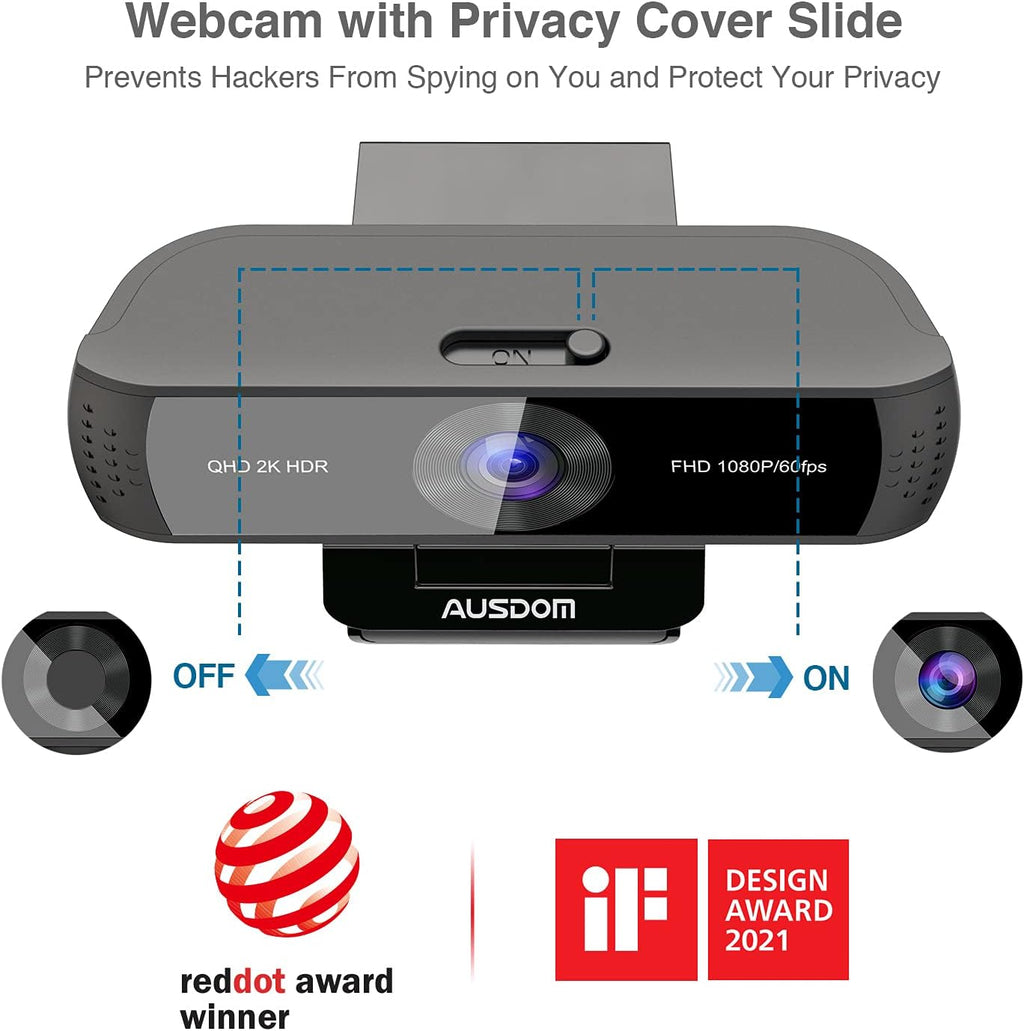2K QHD AutoFocus Webcam with HDR Dual Noise Cancelling Microphones E2427
