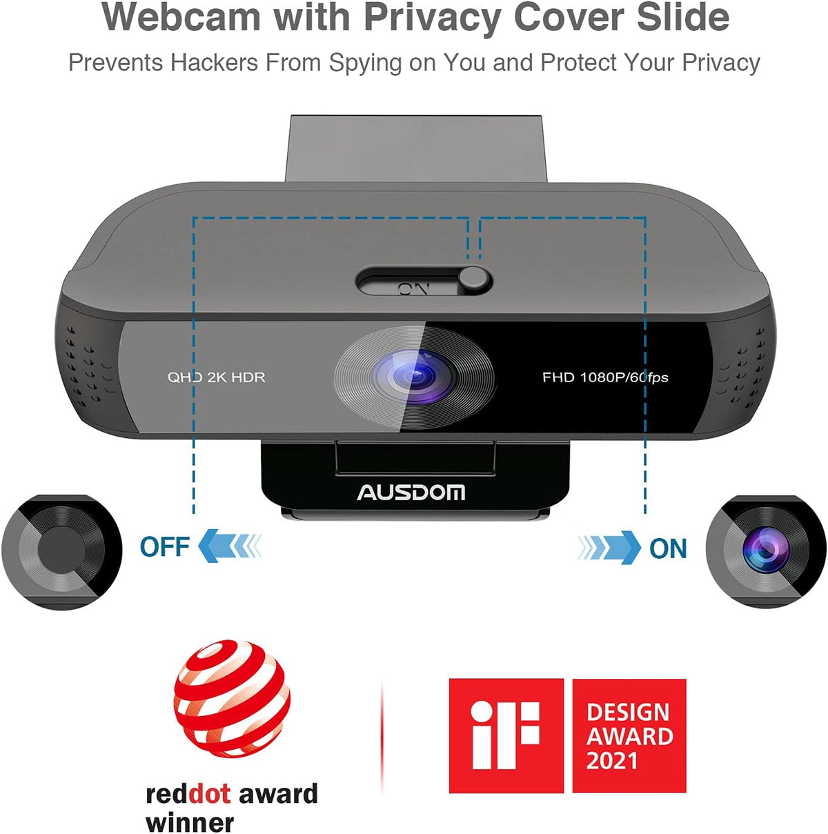 2K QHD AutoFocus Webcam with HDR Dual Noise Cancelling Microphones E2427