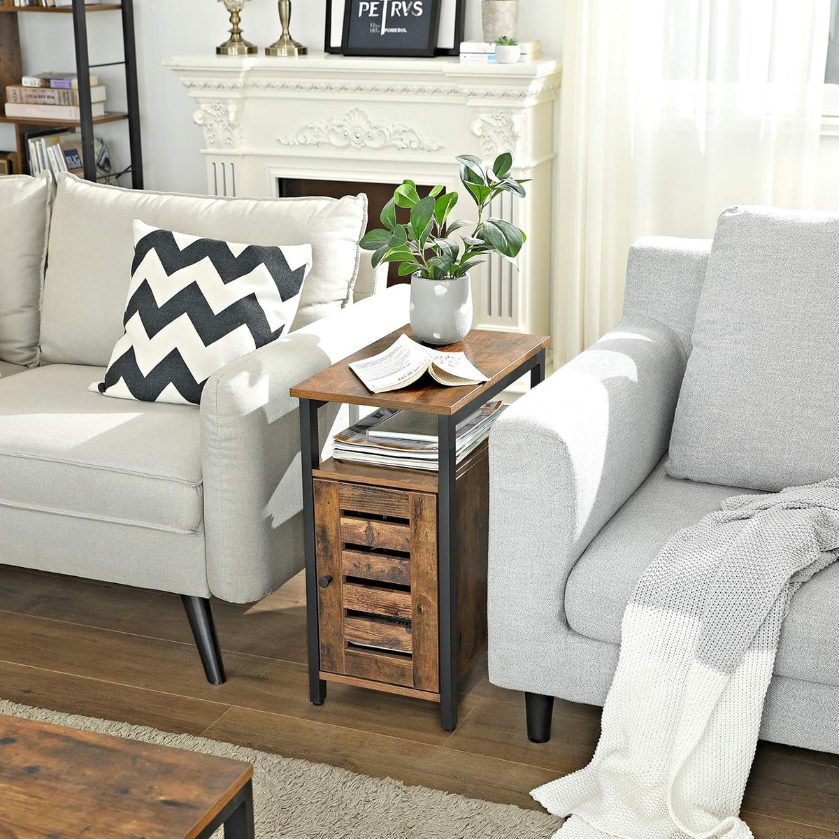 Rustic Brown Side Table with Open Shelf A102