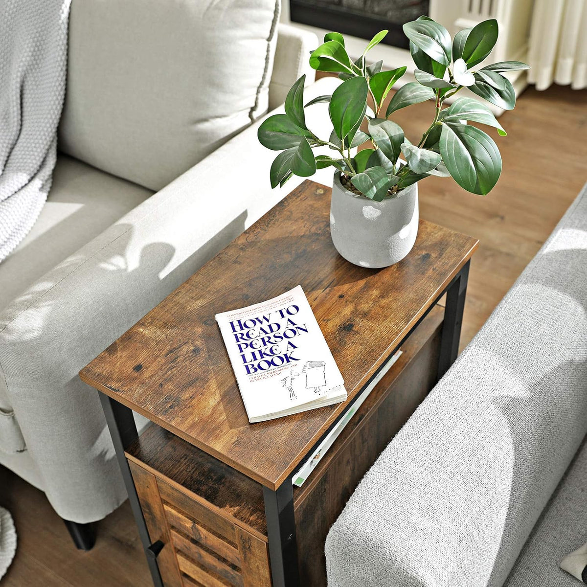 Rustic Brown Side Table with Open Shelf A102