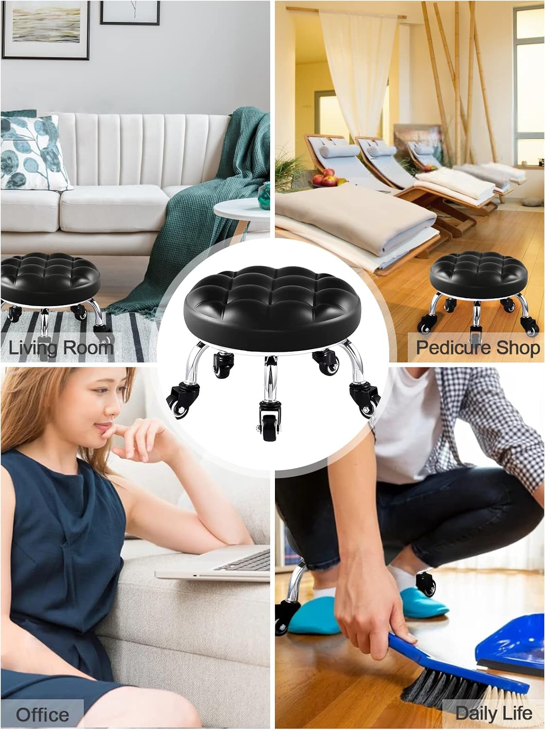 Low Rolling Stool with Wheels Mesh Black A9186