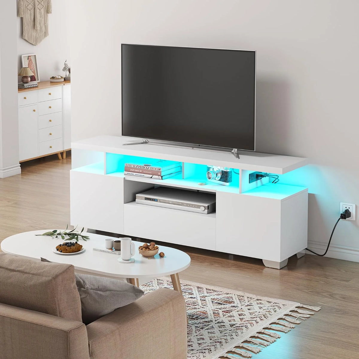 Modern TV Stand with Power Outlet and LED Lights G14383
