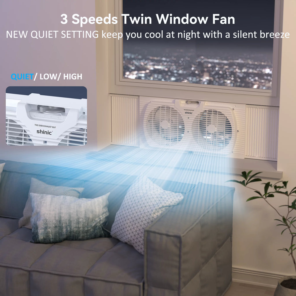 9 3-Speed Twin Window Fan with Bug Screen, White C963