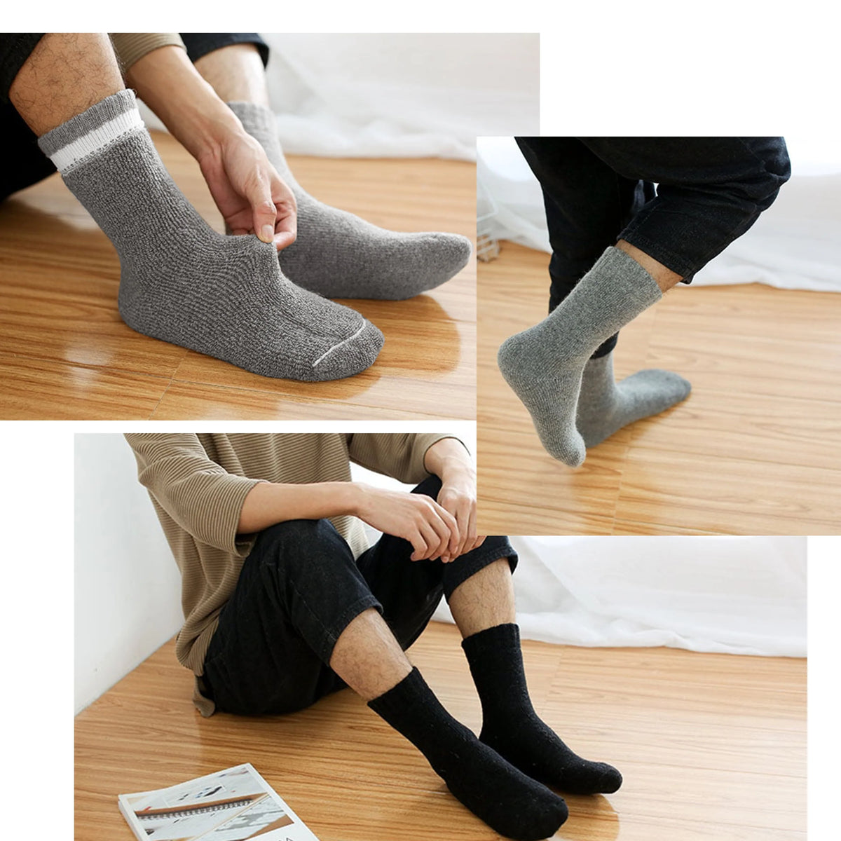 6 Pairs Wool Merino Thermal Boot Socks Size 10-13 T897404