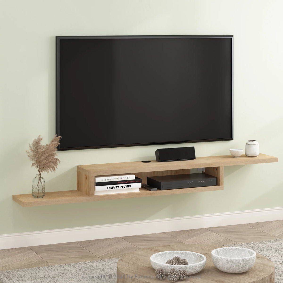 Wall Mounted Floating Media Console, 72 inch, Marcy Oak Q220