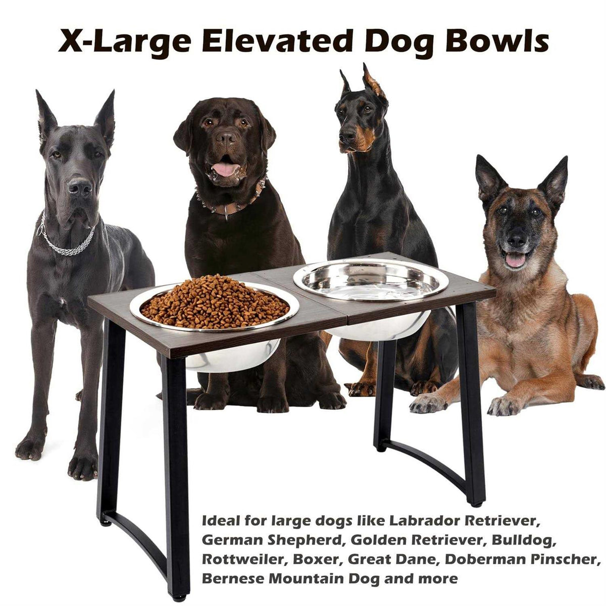 Elevated Dog Bowls with 2 Stainless Steel Bowls and Slow Feeder N526717