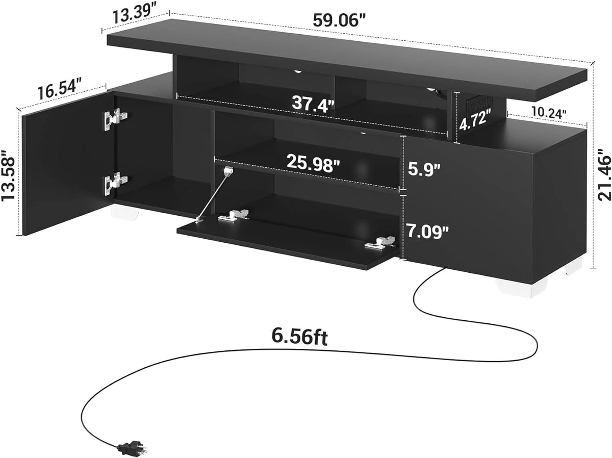 Modern TV Stand with Power Outlet and LED Lights G14383
