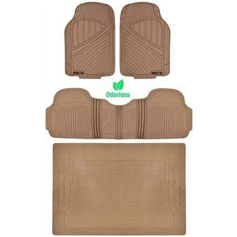 Black Beige Gray Rubber Car Floor Mats with Trunk Cargo Mat, 4 Pieces X1267