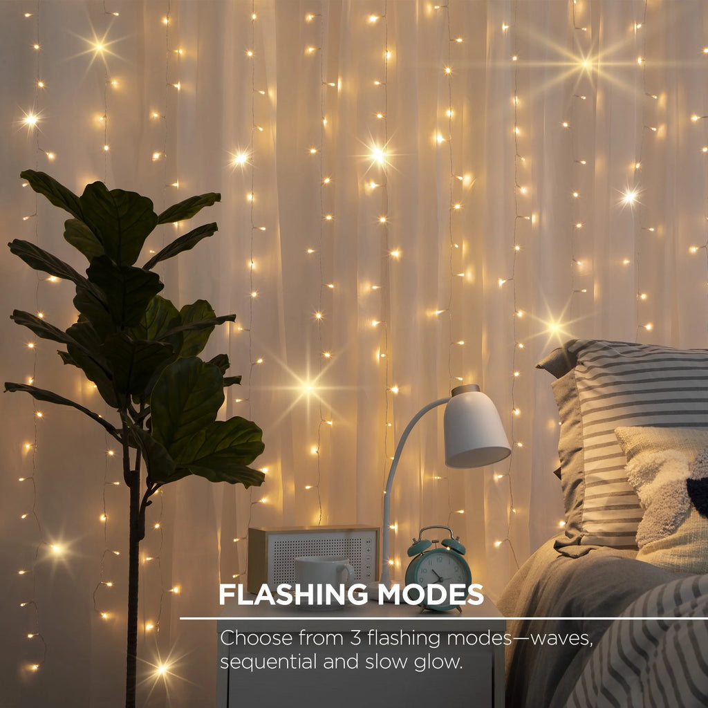 Indoor Curtain Lights, Warm White LEDs, Remote Control, USB Powered M881