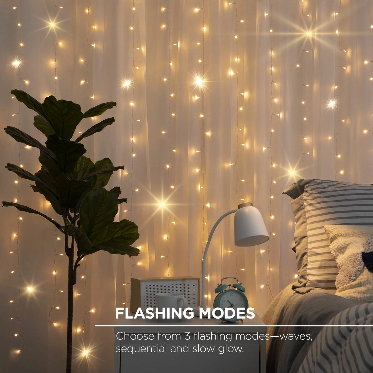 Indoor Curtain Lights, Warm White LEDs, Remote Control, USB Powered M881