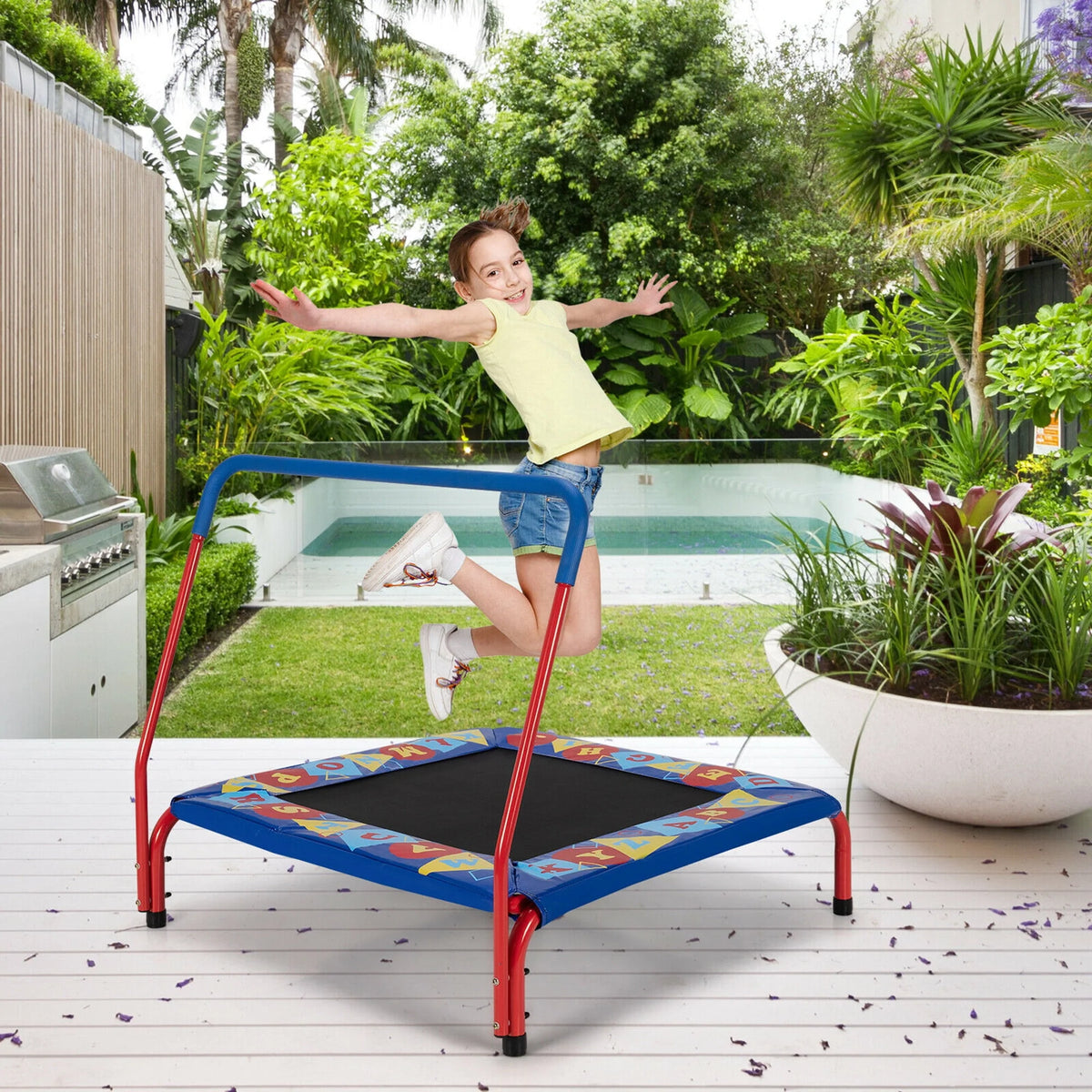 36'' Kids Square Trampoline with Foam Handrail C86932