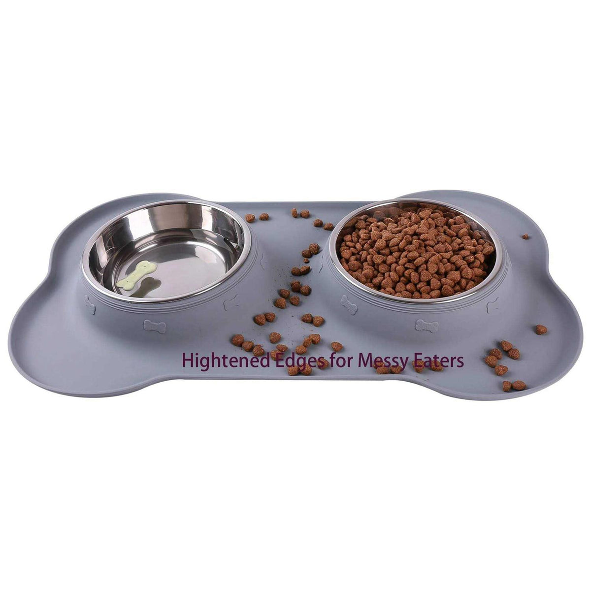 2 Stainless Steel Dog Bowls with Non-Skid Silicone Mat and Food Scoop P40037