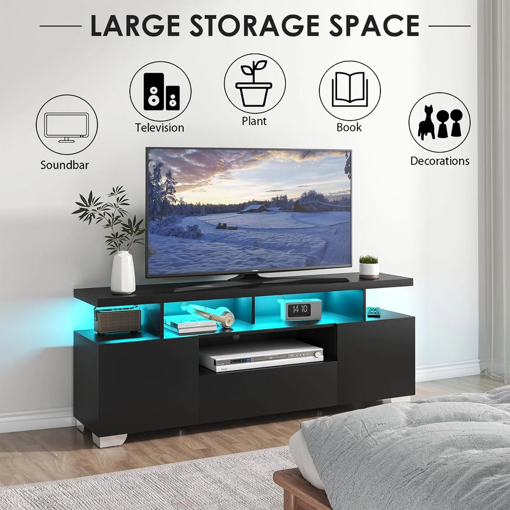 Modern TV Stand with Power Outlet and LED Lights G14383