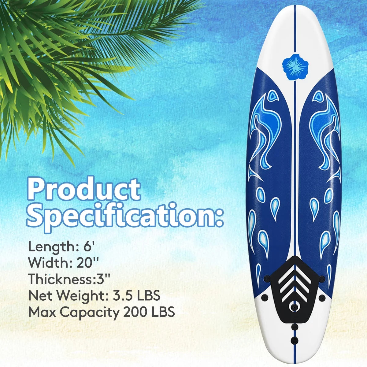 Inflatable Surfboard with Safety Leash White R1001