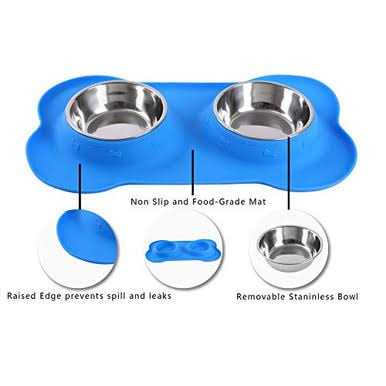 2 Stainless Steel Dog Bowls with Non-Skid Silicone Mat and Food Scoop P40037