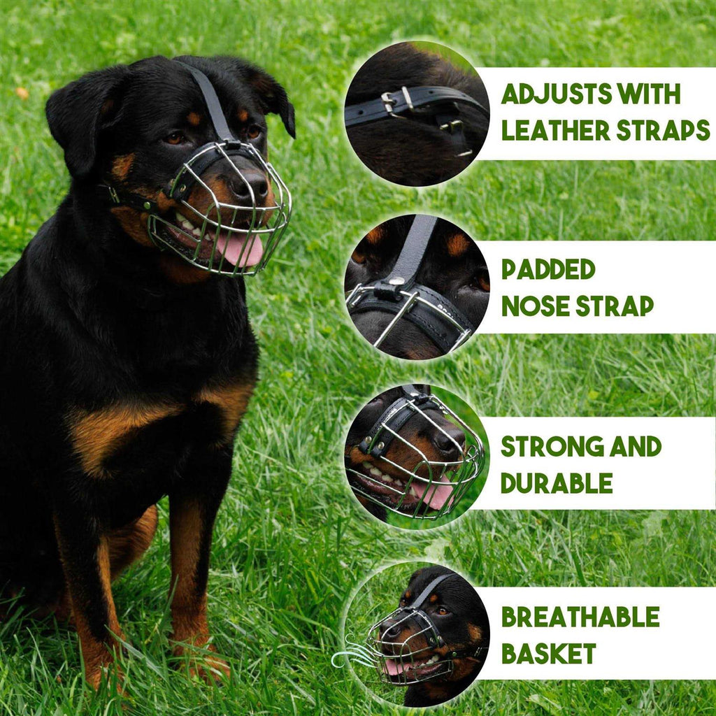 Dog Muzzle Wire Basket Adjustable Leather Straps O574